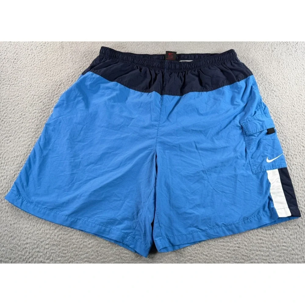 Vintage Nike Swim Trunks Mens 2XL Blue Nylon Lined Y2K 90s Board Shorts